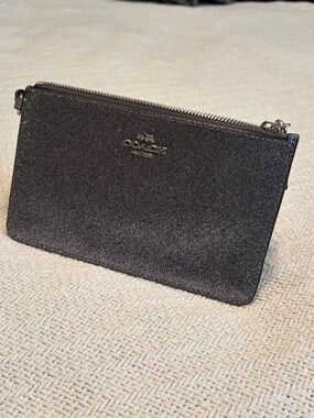 Coach Metallic Silver/Black Glitter Wristlet Pouch-EUC